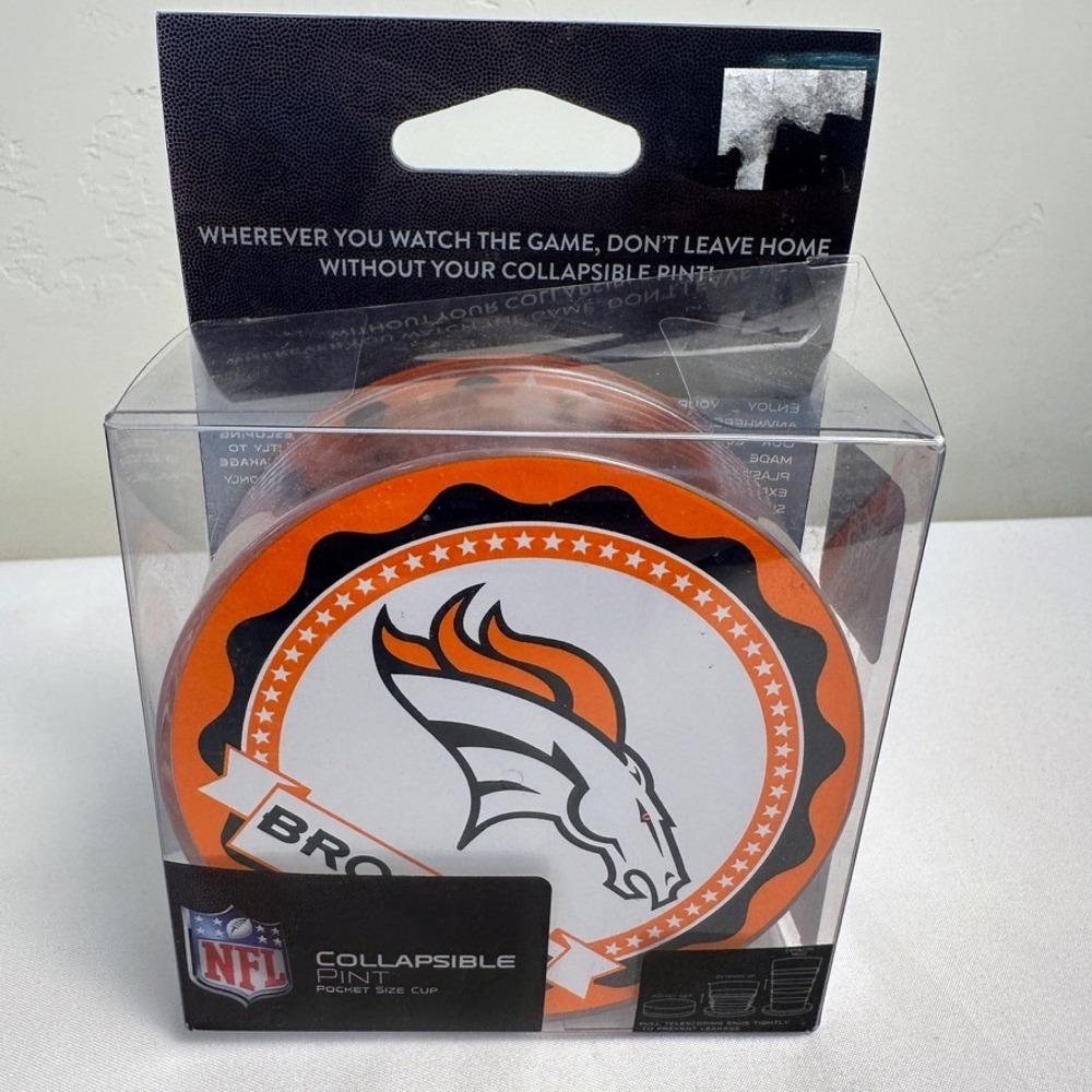 NFL Denver Broncos‎ Collapsible Pint Pocket Size Cup New in Box
